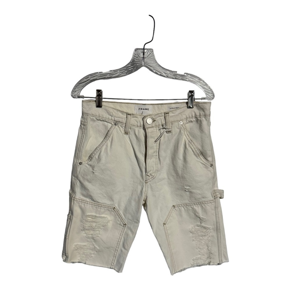 Frame Le Slouch Bermuda Off White Rips Jean Shorts Size 27 NWT - Picture 3 of 9